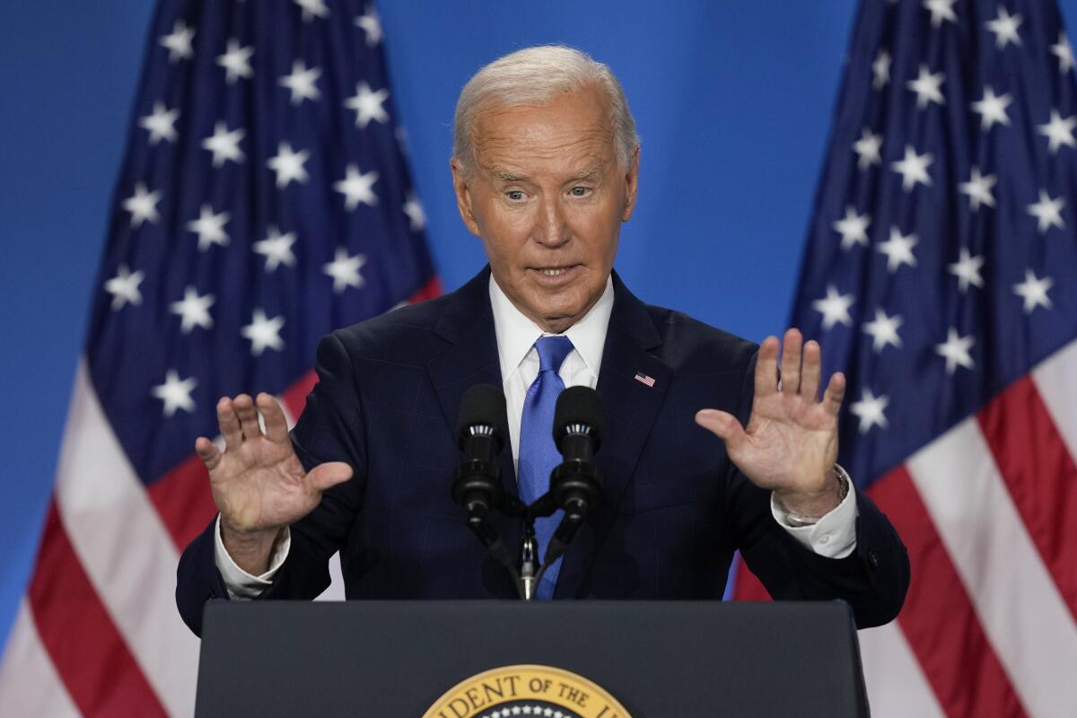 President Biden speaks during Thursday's news conference.