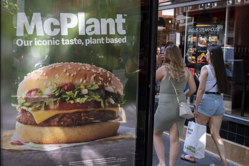 Advertising for the McPlant burger, a plant based vegetarian alternative to more traditional meat burgers by fast food giant McDonalds on 11th July 2022 in London, United Kingdom. (photo by Mike Kemp/In Pictures via Getty Images)