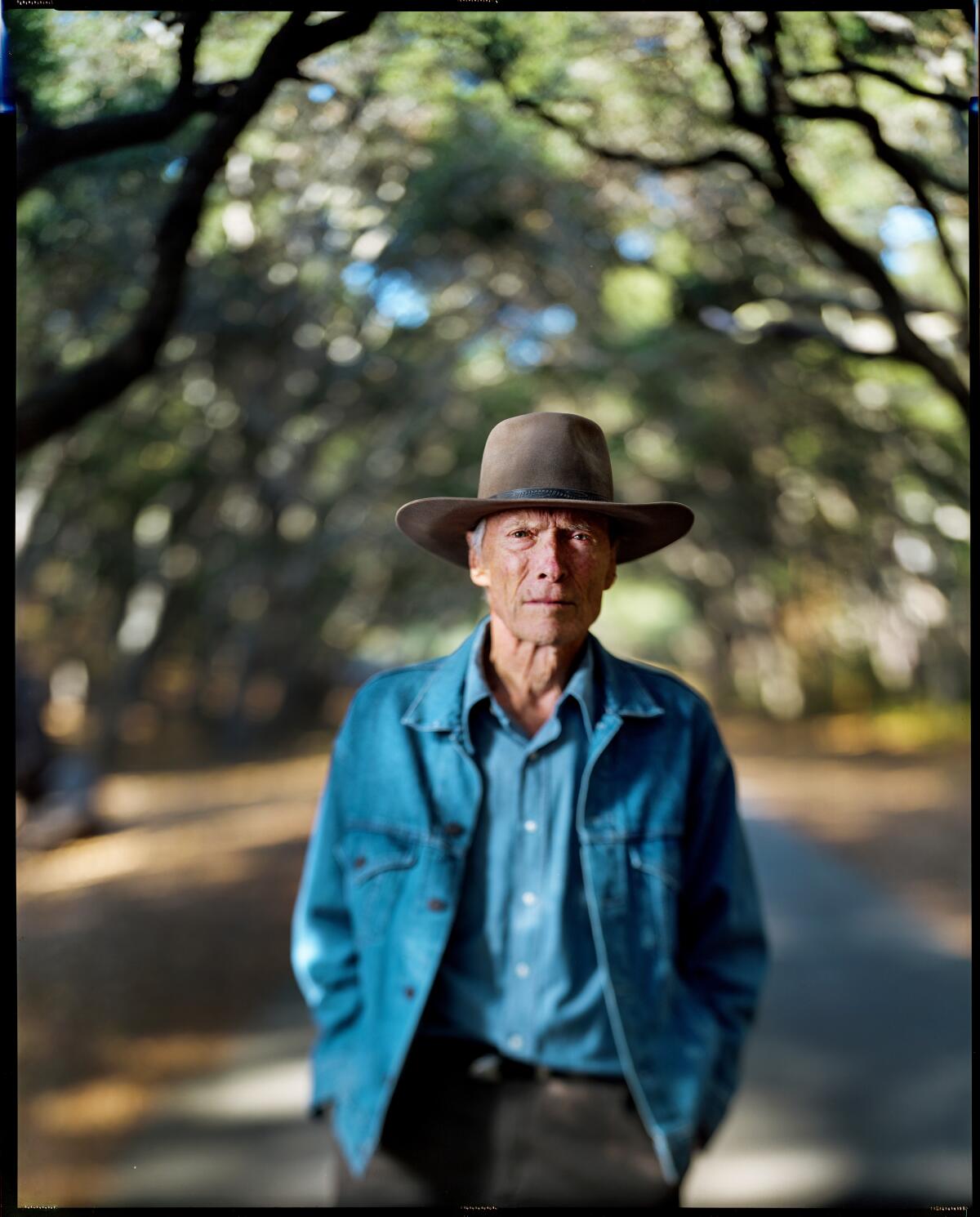 Clint Eastwood, 91, photographed with an 8x10 film camera on the grounds of his Tehama Golf Club in Carmel