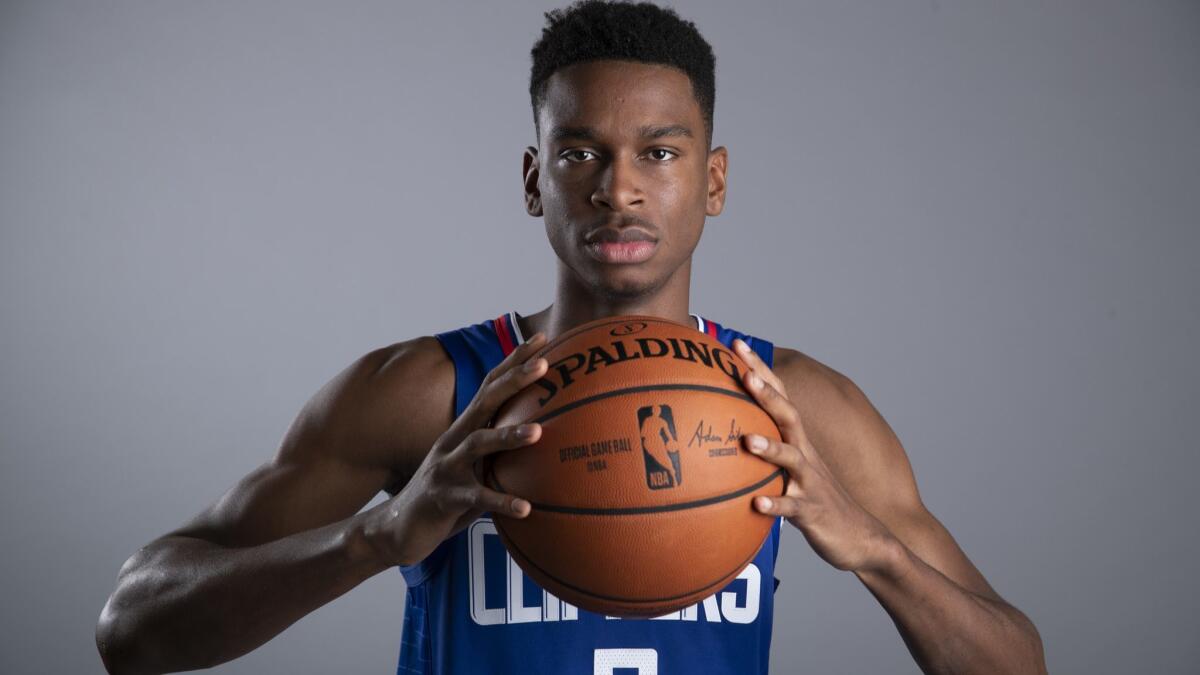 Clippers guard Shai Gilgeous-Alexander poses for a portrait during media day at the Clippers training facility in Playa Vista on Monday.
