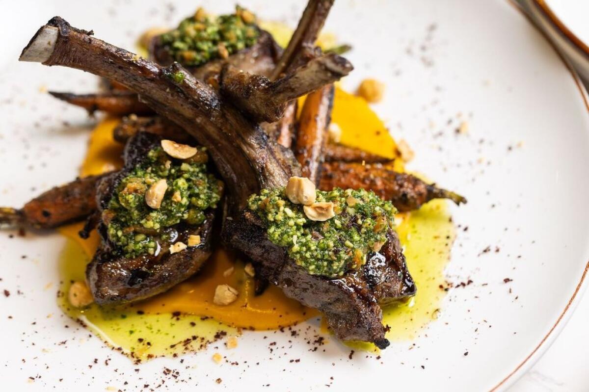 Herb-roasted Australian lamb chops at Warehouse 72 Modern Bistro + Bar in Irvine.