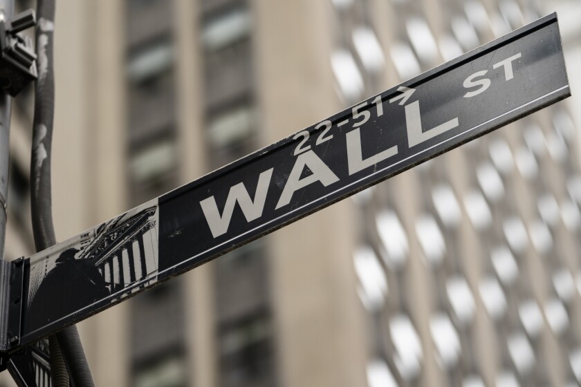 A Wall Street street sign in New York.