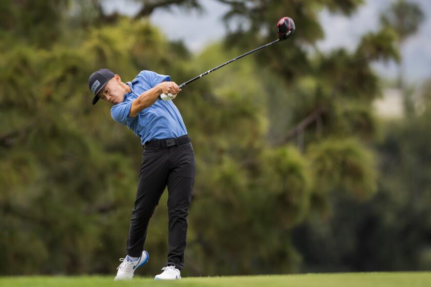 Jaden Soong competes during the US Open qualifier at Hillcrest Country Club in Los Angeles on Monday June 5, 2023.