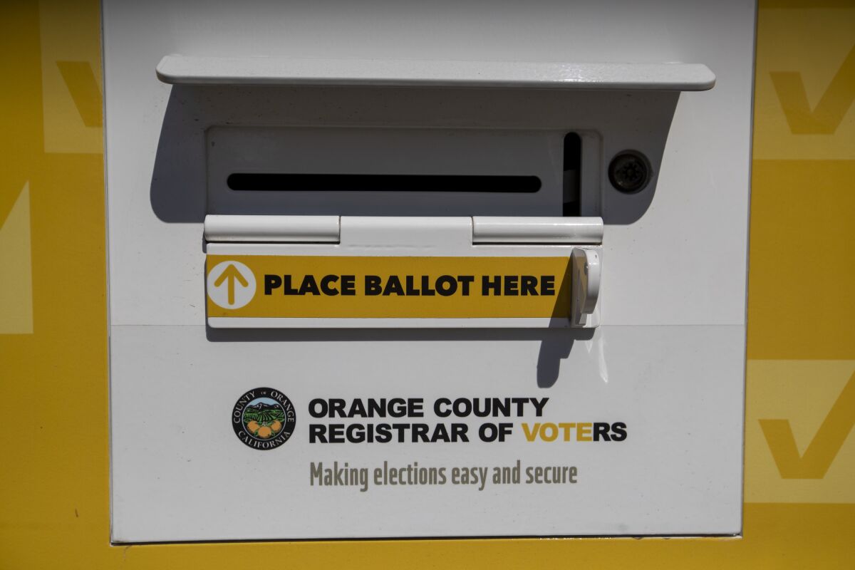 An official Orange County registrar of voters ballot drop box