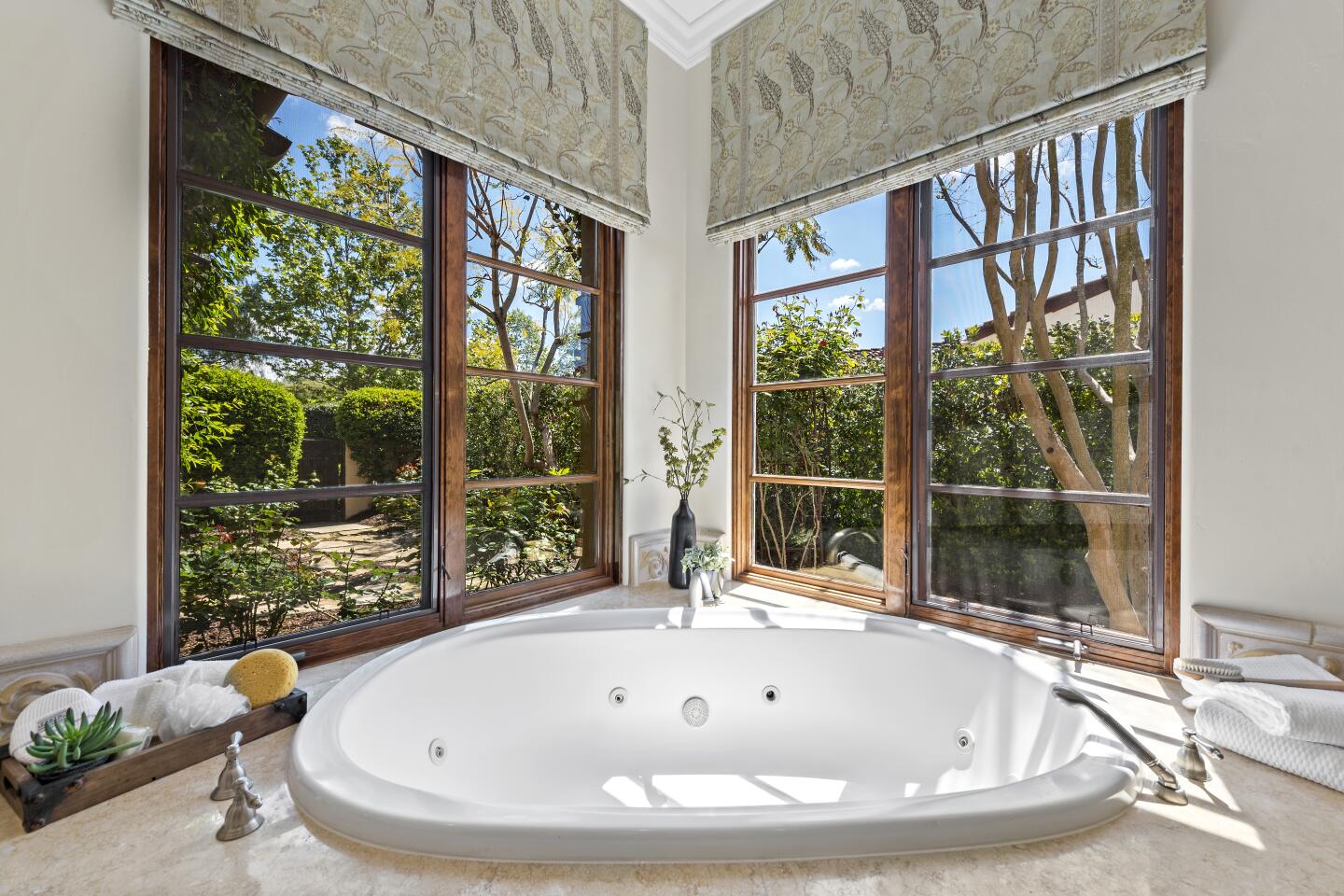 The master bath features a sun-lit soaking tub.