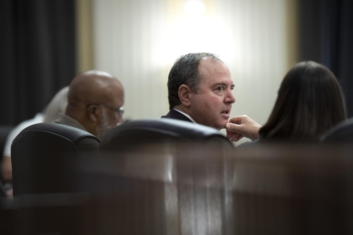 Rep. Adam B. Schiff during a House Select Committee to Investigate the January 6th hearing preparation day.