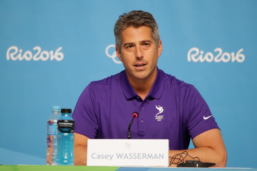 Casey Wasserman, chairman of the committee attempting to bring the 2024 Olympics to Los Angeles, speaks at an Aug. 9 news conference at the Rio 2016 Olympic Games.