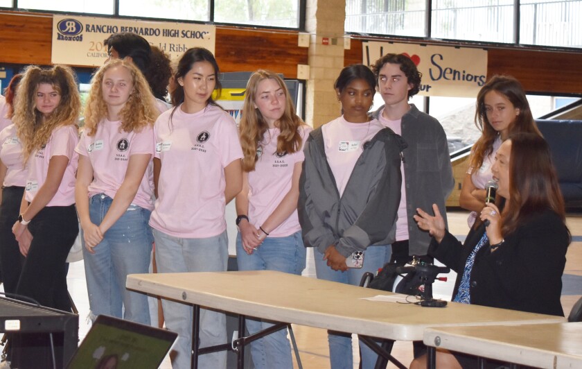 Some of the Superintendent’s Student Advisory Council members with Supt. Marian Kim Phelps, seated right.