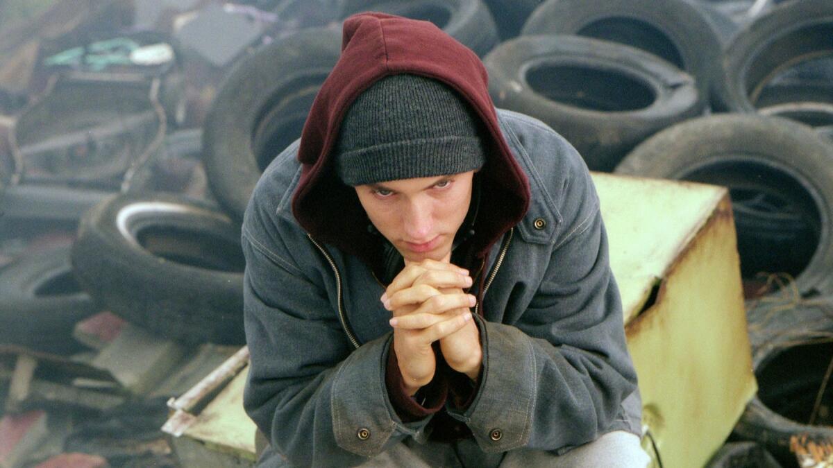 Eminem, portraying Jimmy "Rabbit" Smith Jr., appears in a scene from "8 Mile."