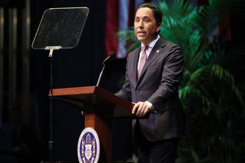 San Diego CA - January 10: Mayor Todd Gloria delivers his annual State of the City speech at the Balboa Theatre on Wednesday, January 10, 2024 in San Diego, CA. (K.C. Alfred / The San Diego Union-Tribune)