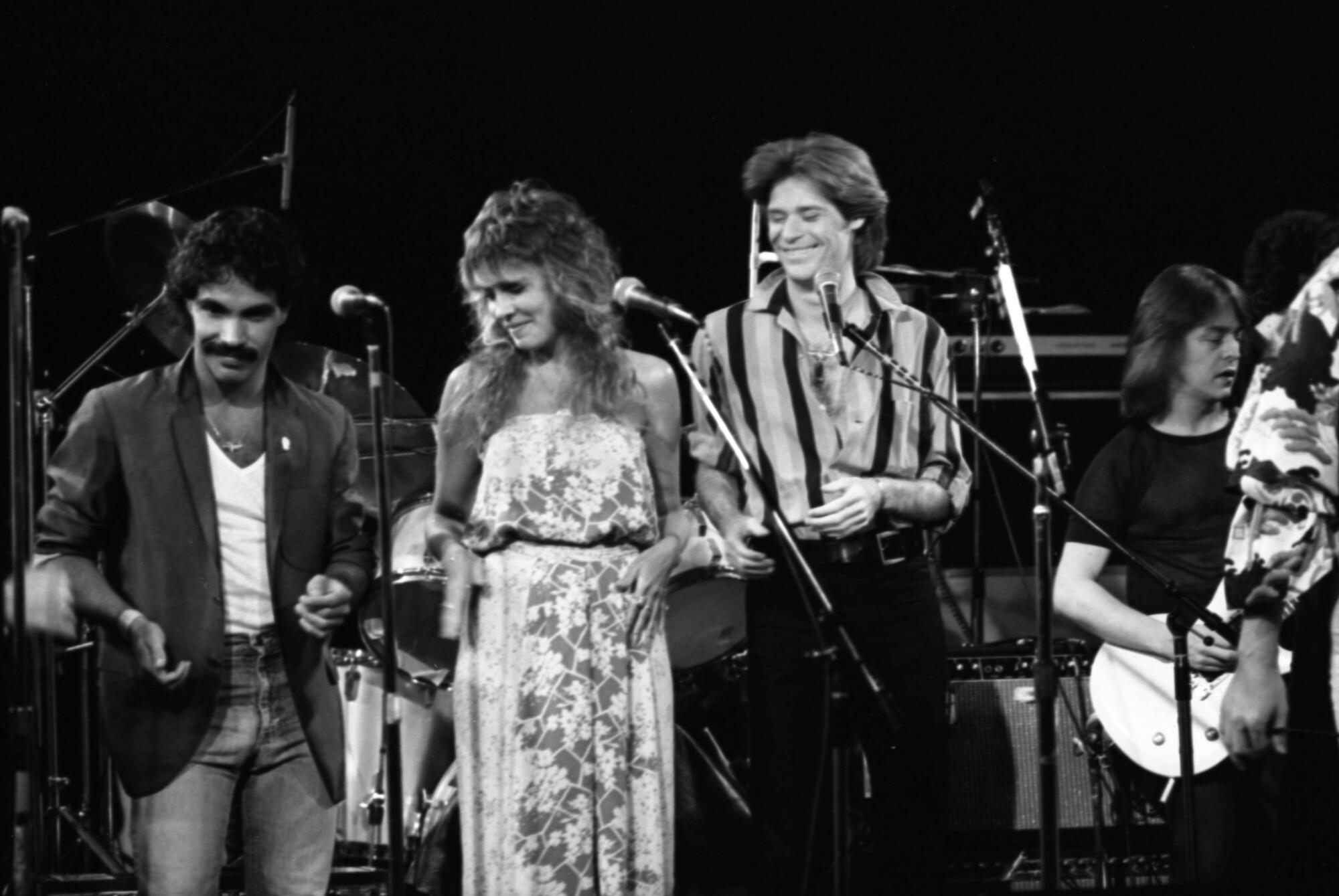 John Oates, from left, Stevie Nicks, Daryl Hall and Rick Derringer perform with Todd Rundgren at the Roxy Theatre in 1978.