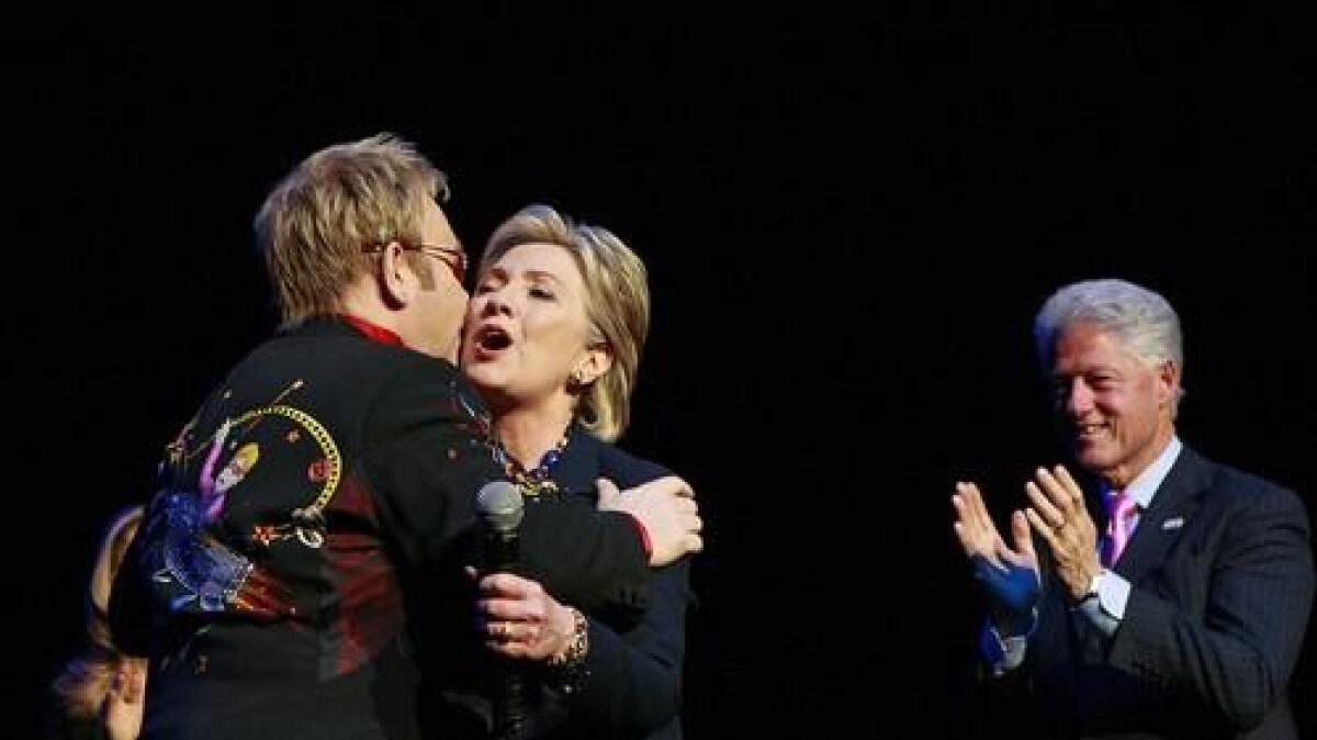 Elton John performs at a 2008 Hillary Clinton fundraiser at Radio City Music Hall in New York.