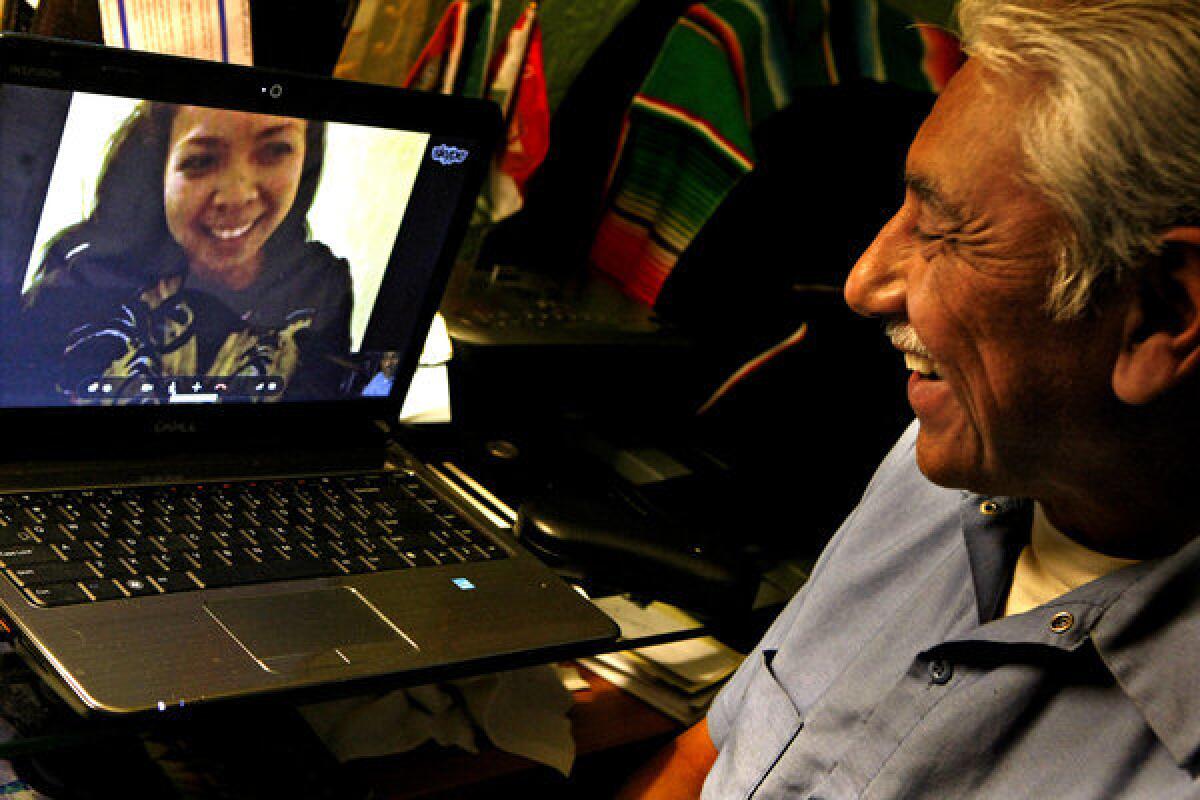 Gerardo Herrejon talks with his wife, Ana, from his Los Angeles home. They married in 2010, six months after she graduated from UC Berkeley. Last year, they traveled to a U.S. consulate in Mexico to apply for a spousal visa for Ana. It was denied and Ana had to remain in Mexico.