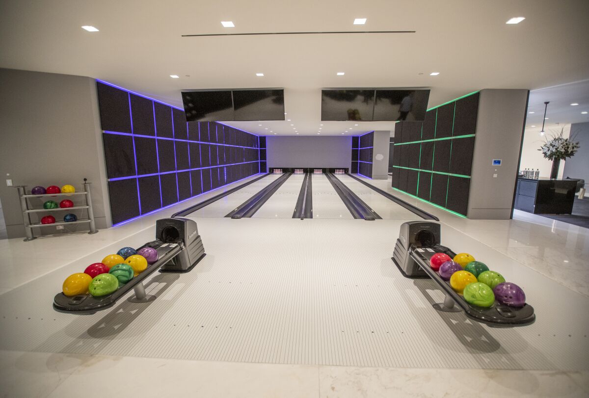 A view of the four-lane bowling alley at The One. 