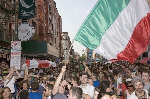 NEW YORK (Little Italy): Italian soccer fans celebrate their team's victory over France on Mulberry Street in Little Italy.