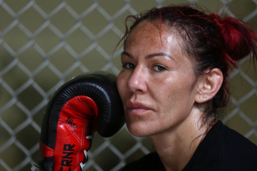 COSTA MESA CA. JULY 19, 2017: Cris "Cyborg" Justino was at a gym in Costa Mesa on July 19, 2017. She is seeking the UFC featherweight title next week at the Honda Center. (Glenn Koenig/Los Angeles Times)