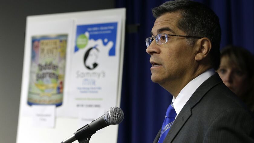 At a news conference in Sacramento on Thursday, California Atty. Gen. Xavier Becerra discusses the lawsuit his office has brought against two companies accused of selling toddler formulas with high levels of lead.