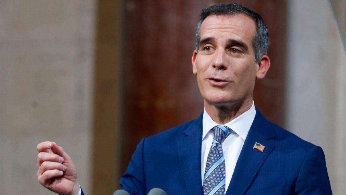 Los Angeles Mayor Eric Garcetti delivers his 2018 State of the City address in April.
