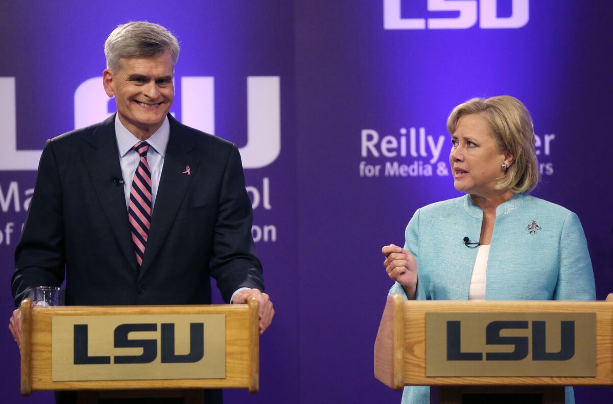 Not really a liberal Republican: GOP candidate Bill Cassidy debates Sen. Mary Landrieu (D-La.) on Oct. 29. They'll be in a runoff for her seat.
