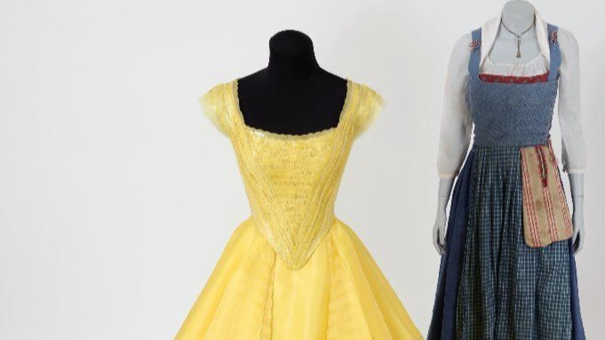 The costumes worn by Emma Watson as Belle in "Beauty and the Beast."