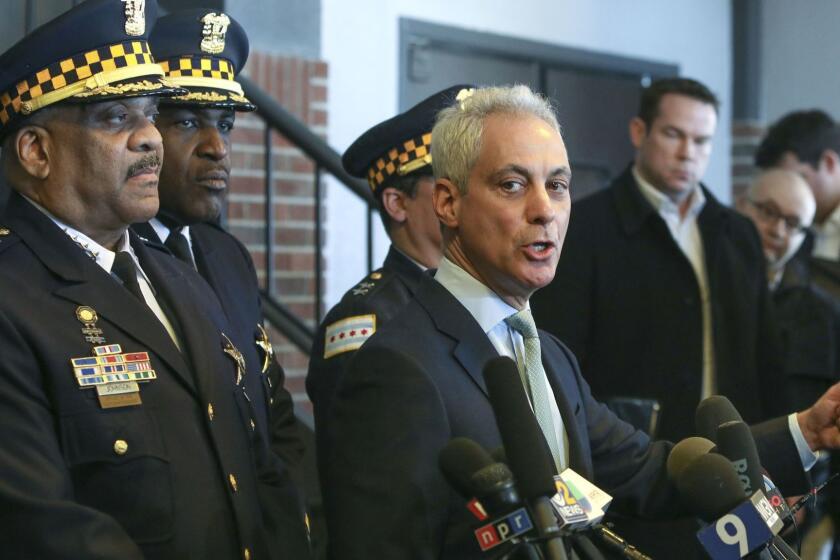 Chicago Mayor Rahm Emanuel, right, and Chicago Police Superintendent Eddie Johnson appear at a news conference in Chicago, Tuesday, March 26, 2019, after prosecutors abruptly dropped all charges against "Empire" actor Jussie Smollett, abandoning the case barely five weeks after he was accused of lying to police about being the target of a racist, anti-gay attack in downtown Chicago. The mayor and police chief blasted the decision and stood by the investigation that concluded Smollett staged a hoax. (AP Photo/Teresa Crawford)