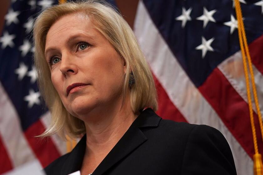 WASHINGTON, DC - DECEMBER 12: U.S. Sen. Kirsten Gillibrand (D-NY) listens during a news conference December 12, 2017 on Capitol Hill in Washington, DC. The lawmaker held a news conference to discuss "the Stop Underrides Act of 2017," legislation designed to prevent deadly truck underride crashes, which occur when a car "slides under the body of a large truck, such as a semi-trailer, during an accident." (Photo by Alex Wong/Getty Images) ** OUTS - ELSENT, FPG, CM - OUTS * NM, PH, VA if sourced by CT, LA or MoD **