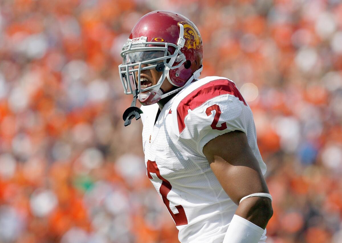Former USC safety Taylor Mays, shown with the Trojans in 2008, made an impact with the Cincinnati Bengals this week on "Monday Night Football."
