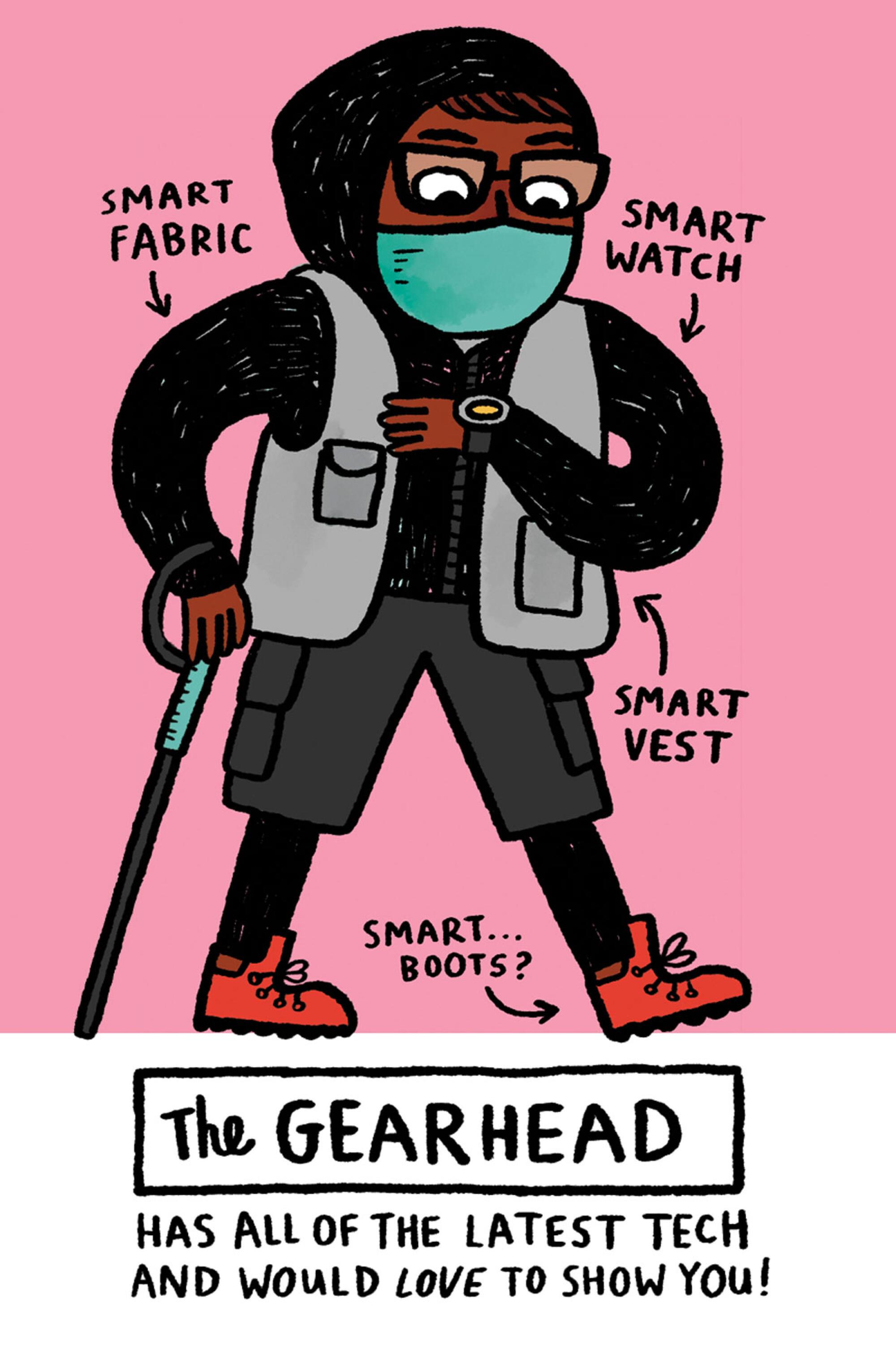Illustration of gearhead hiker by Gemma Correll