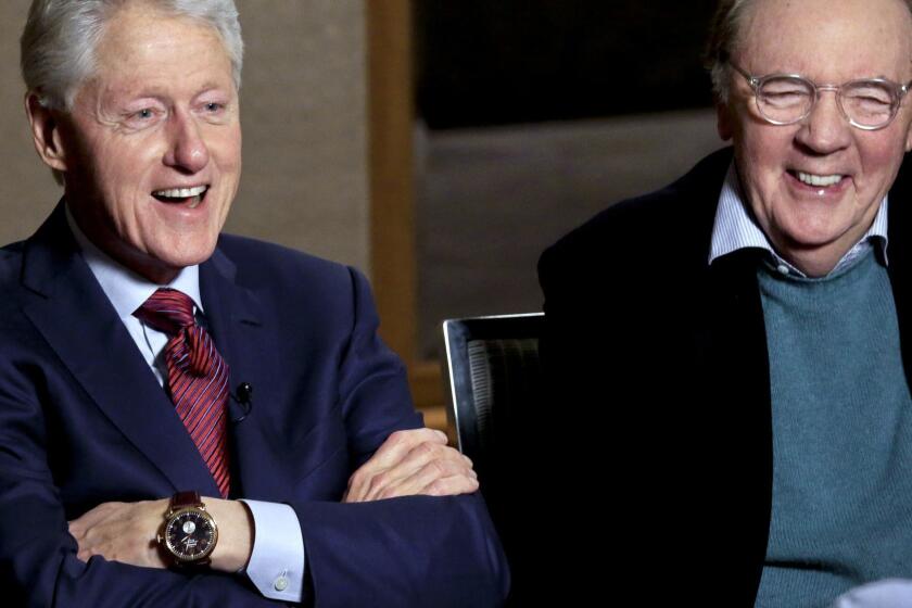 In this Monday, May 21, 2018, photo, former President Bill Clinton, left, and author James Patterson speak during an interview about their new novel, "The President is Missing," in New York. (AP Photo/Bebeto Matthews)