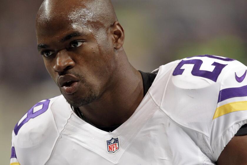 Minnesota running back Adrian Peterson is under contract with the Vikings for three more years, but his agent says he wants out now.