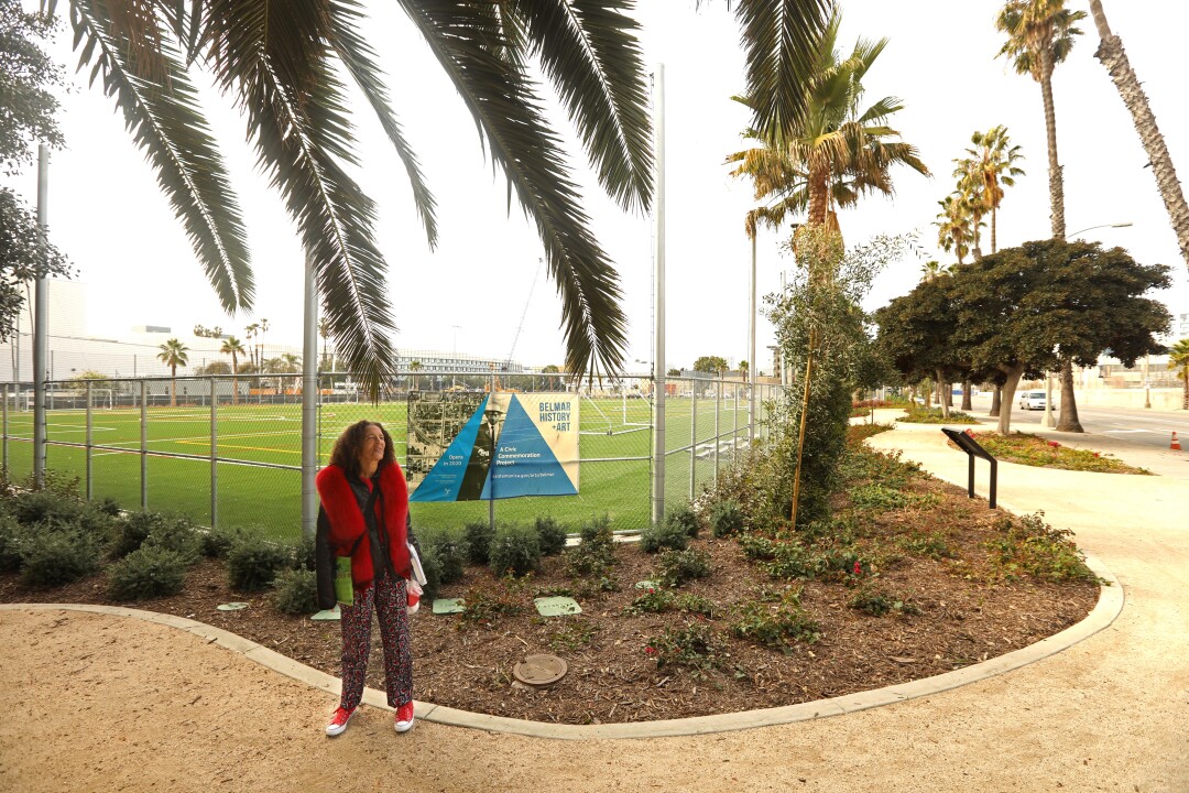 Historian Alison Rose Jefferson stands at Historic Belmar Park.