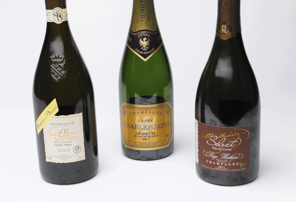 The 2004 Champagne Lebrun-Servenay “Vieilles Vignes” Brut Grand Cru, the 2009 Guy Charlemagne Champagne “Cuvée Charlemagne” Grand Cru Blanc de Blancs Brut and the NV Serge Mathieu “Select Tête de Cuvée” Brut.