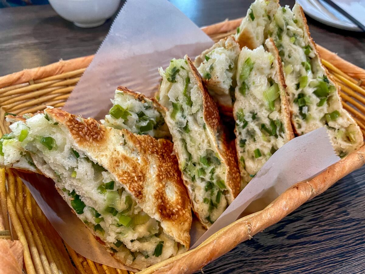 The signature green onion sesame pie from Ahgoo's Kitchen in Temple City.