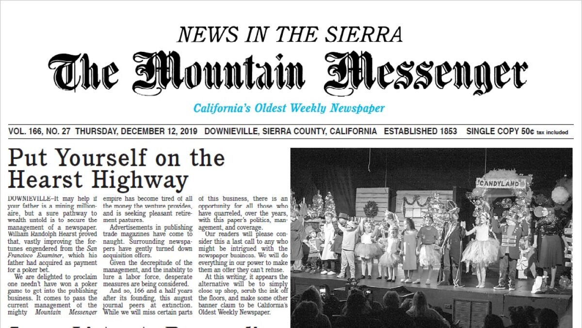 California's oldest weekly newspaper could soon close up shop