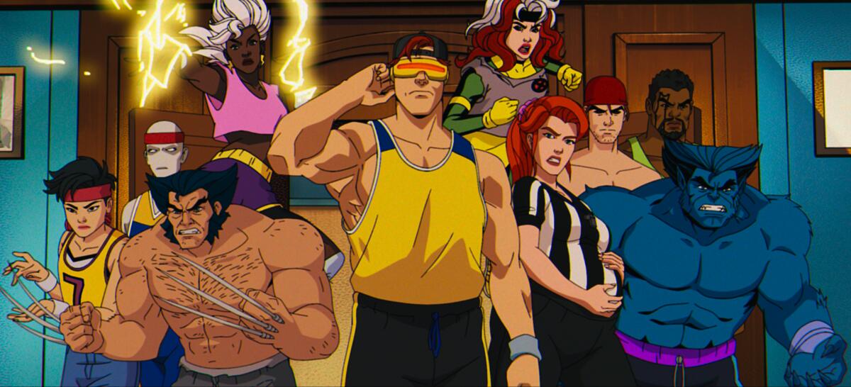 X-Men animated characters Jubilee, Morph, Wolverine, Storm, Cyclops, Rogue, Jean Grey, Gambit, Bishop and Beast
