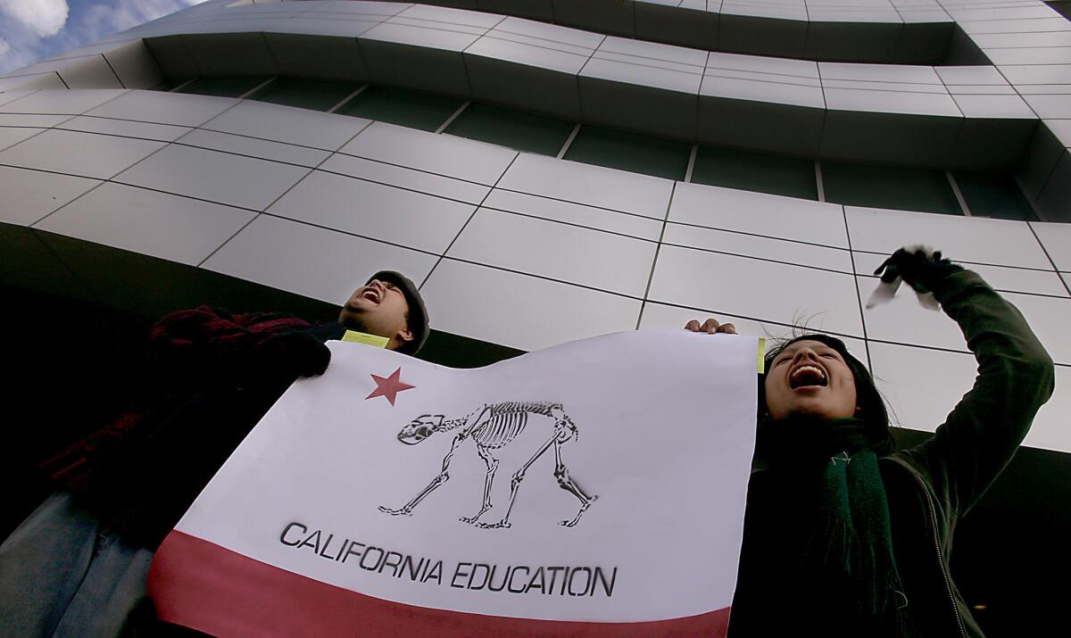 Students in Long Beach protest student "success fees" at Cal State campuses.