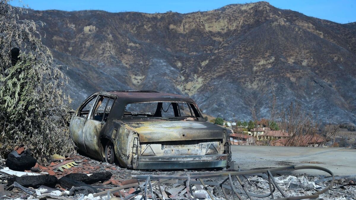 The charred remains from a hilltop house with a view on Lobo Canyon Road in Agoura Hills on Nov. 15, one week after the Woolsey fire started.