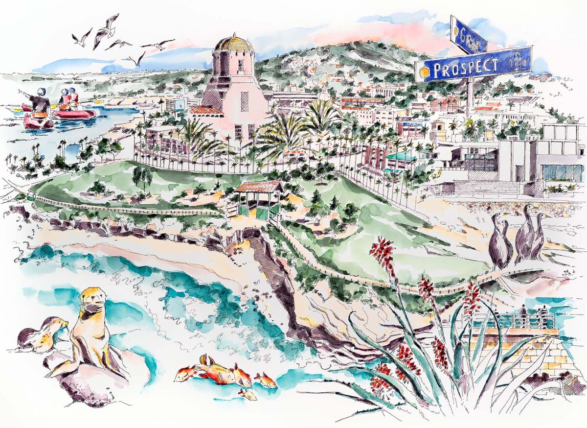 This image by artist Rachel Siegel is on a new puzzle commissioned by the La Jolla Village Merchants Association.