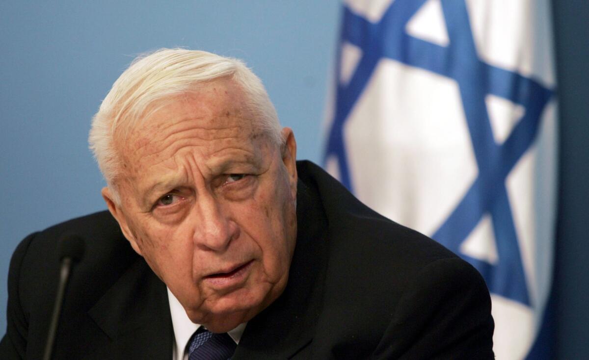 Israeli Prime Minister Ariel Sharon during a press conference at his office in Jerusalem in 2005.