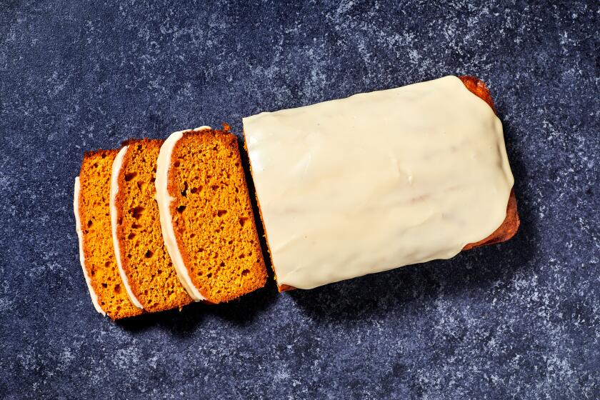 LOS ANGELES, CA - SEPTEMBER 8, 2022: Pumpkin maple drizzle tea cake, prepared by cooking columnist Ben Mims on September 8, 2022 in the LA Times test kitchen. (Katrina Frederick / For The Times)