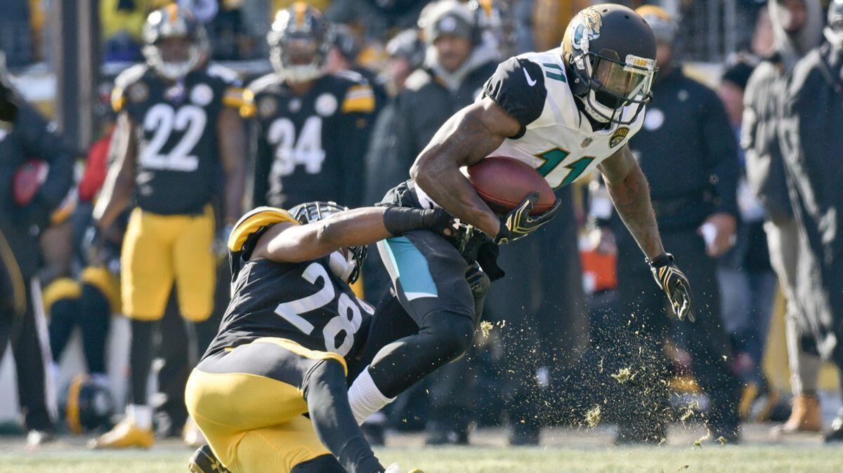 Marqise Lee and the upstart Jacksonville Jaguars will face the defending champion New England Patriots after winning a shootout at Pittsburgh on Sunday.