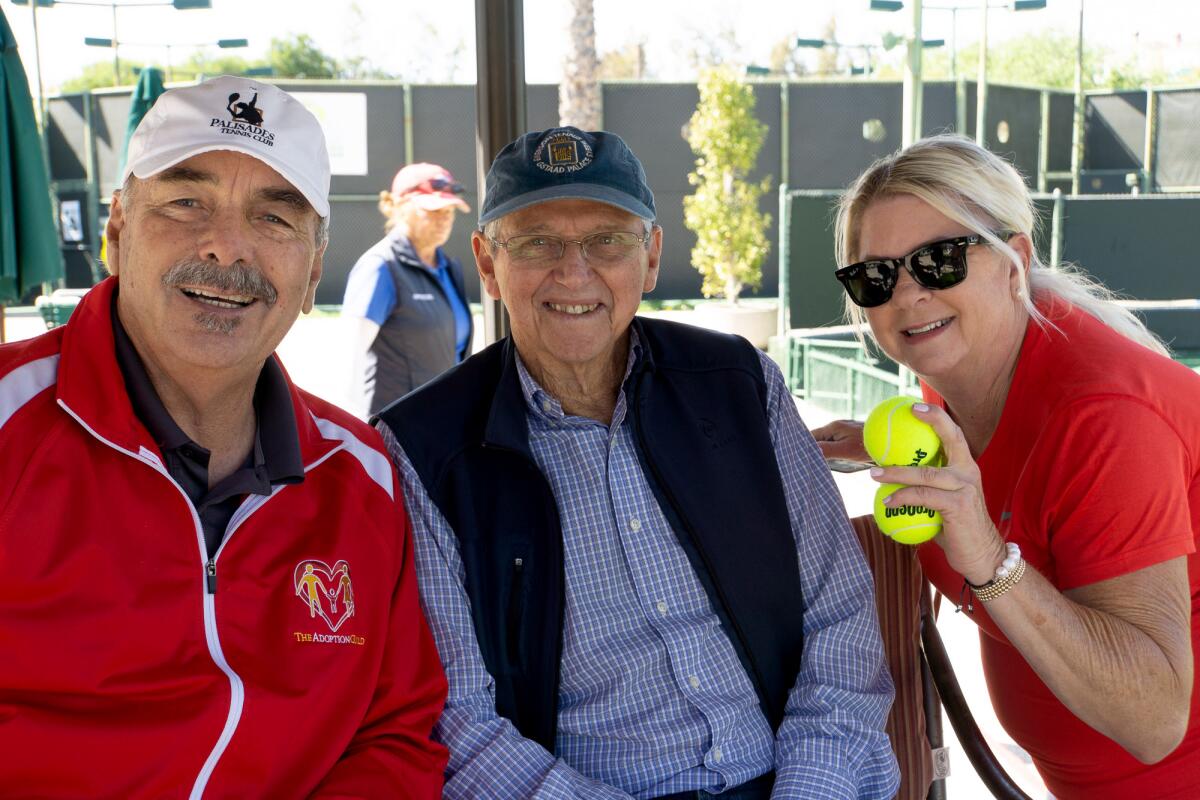 Ken Stuart, Roy Emerson and Chris Garber look forward to the annual Roy Emerson Adoption Guild Tennis Classic.