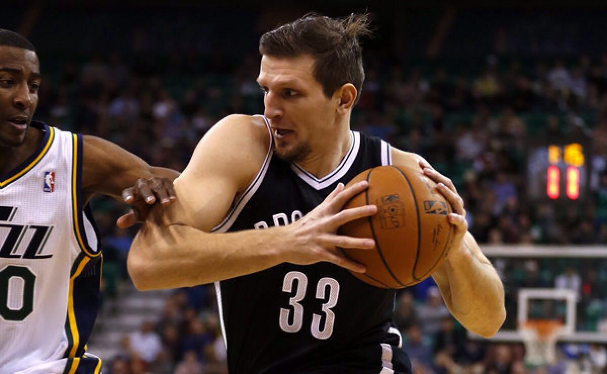 Brooklyn'sMirza Teletovic drives to the basket during a game against the Utah Jazz on Wednesday.