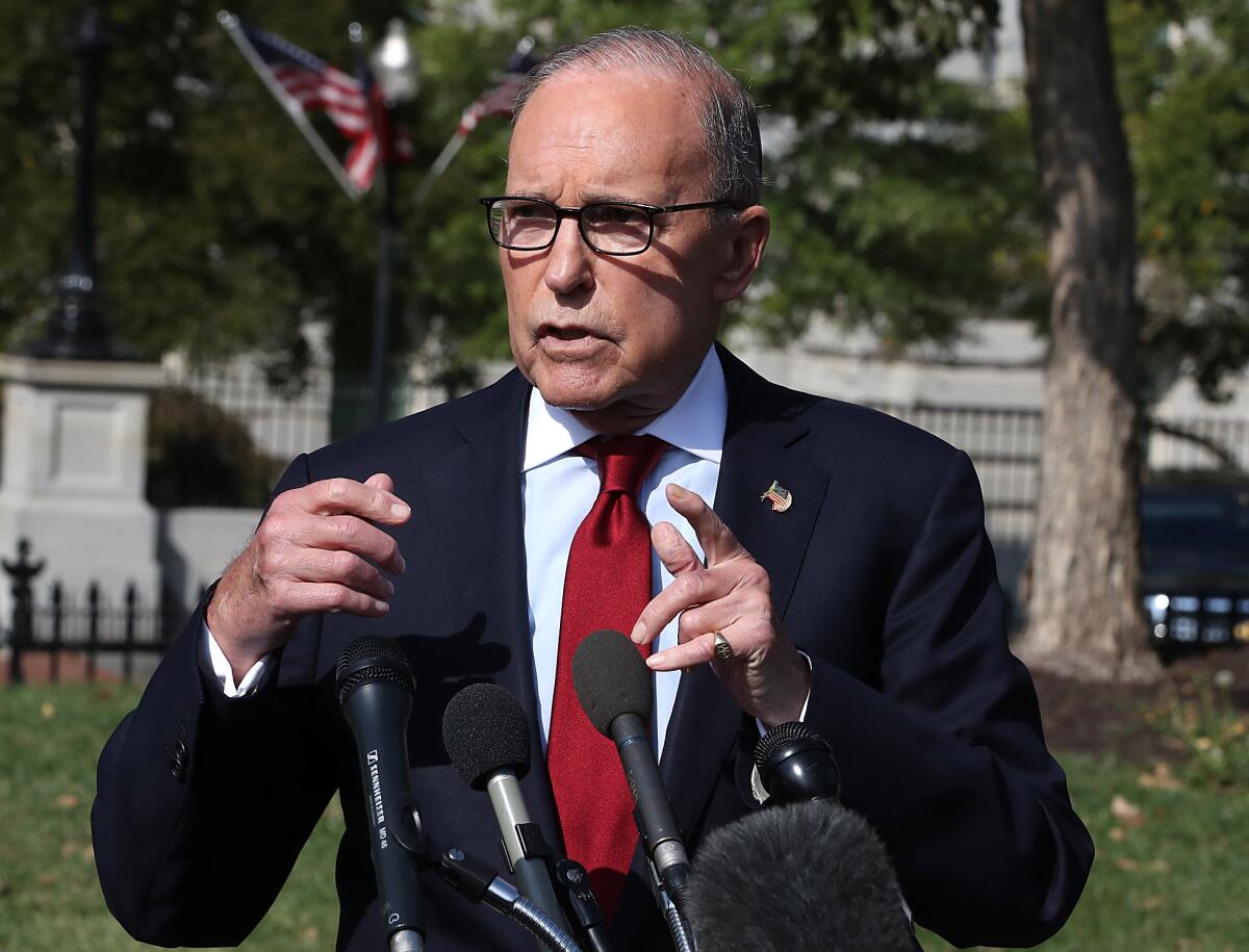 Larry Kudlow at a news conference about President Trump's trade agenda in October 2019.