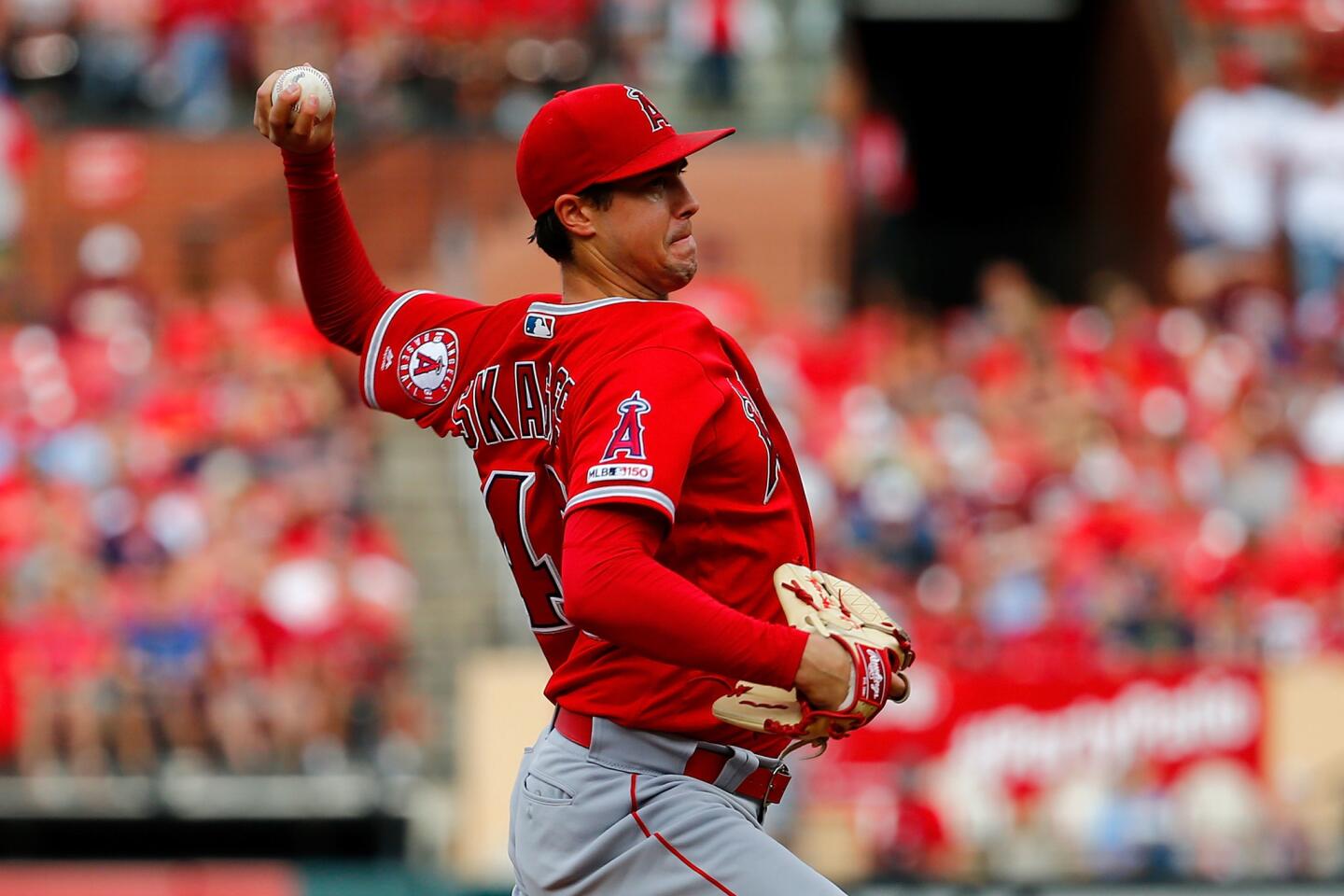 Tyler Skaggs of the Angels delivers a pitch against the St. Louis Cardinals in the first inning at Busch Stadium on June 23, 2019, in St. Louis.