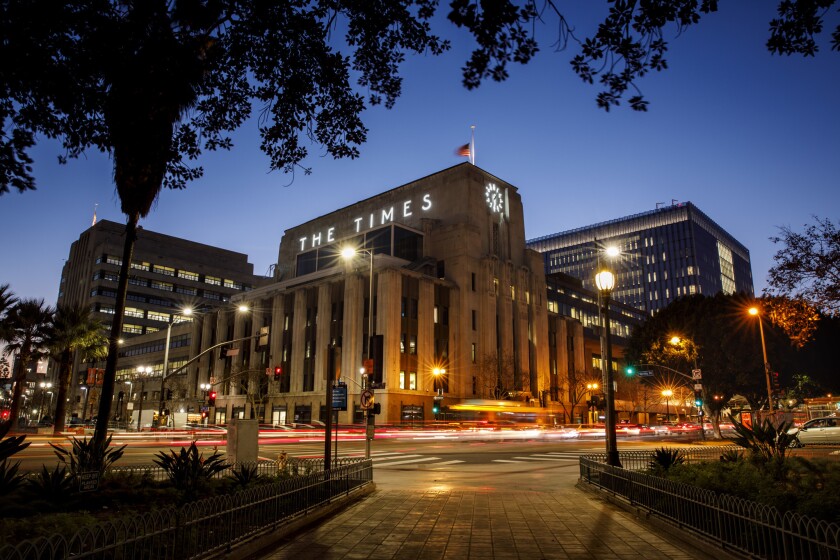 The Los Angeles Times building in downtown Los Angeles.