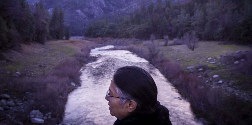 Caleen Sisk, chief and spiritual leader of the Winnemem Wintu Tribe, visits the McCloud River in January.