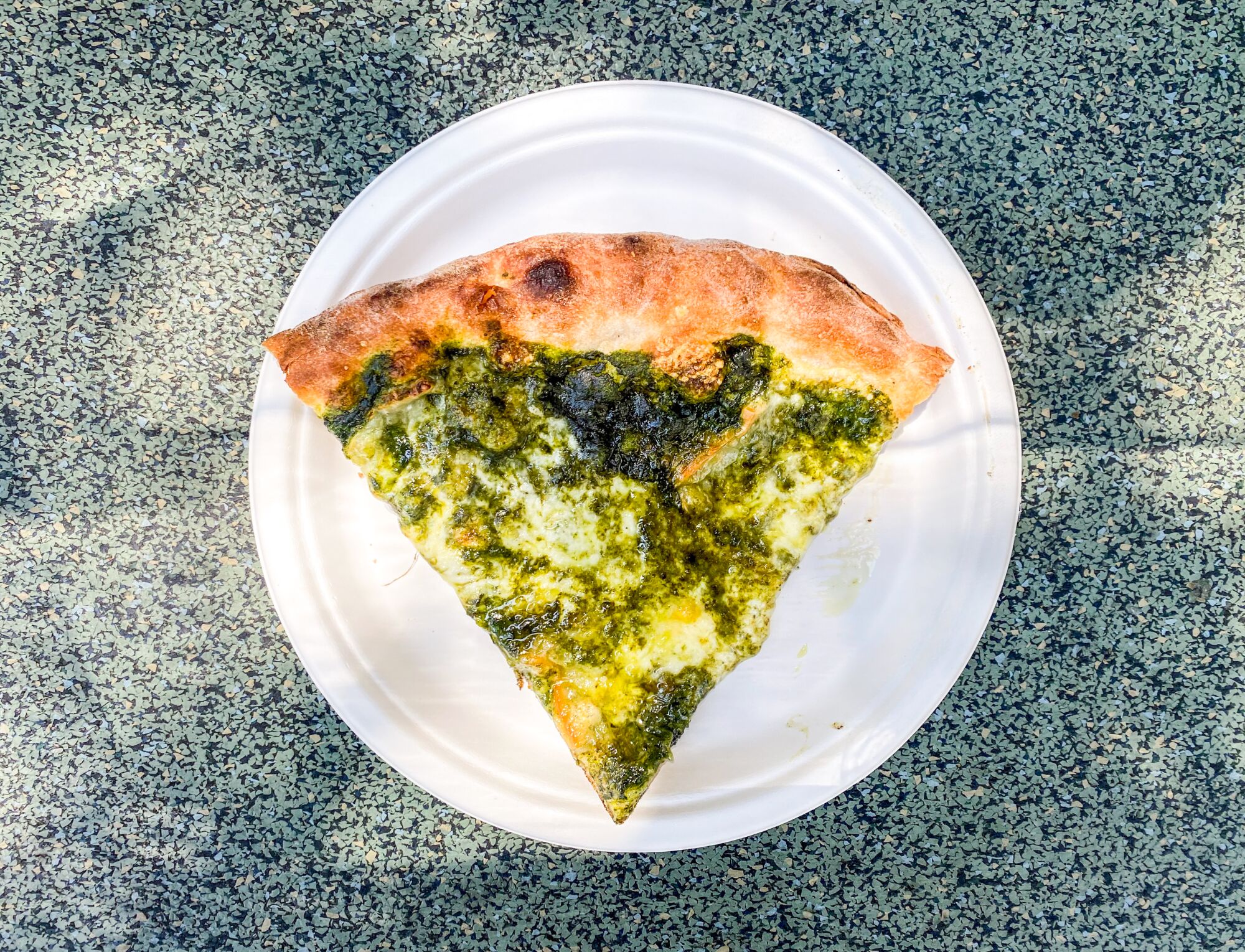 A green slice at Pizzeria Bianco at ROW DTLA in the Arts District.