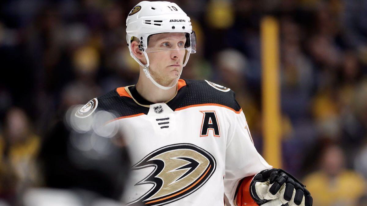 Ducks right wing Corey Perry plays against the Nashville Predators during a game on Dec. 2 in Nashville, Tenn. (AP Photo/Mark Humphrey)