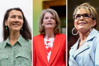 Left: Rep.-elect Mary Peltola, D-Alaska, poses for a portrait at the U.S. Capitol in Washington on Monday, Sept. 12, 2022. (AP Photo/Amanda Andrade-Rhoades) Center: FILE - Sen. Lisa Murkowski, R-Alaska smiles as she leaves the Senate chamber, at the Capitol in Washington, April 5, 2022. Murkowski is seeking reelection to a seat she has held for nearly 20 years. She faces 18 opponents, the most prominent of which is Republican Kelly Tshibaka, who has been endorsed by former President Donald Trump. (AP Photo/J. Scott Applewhite, File) Right: ANCHORAGE, ALASKA - JULY 09: U.S. House candidate former Alaska Gov. Sarah Palin speaks during a "Save America" rally at Alaska Airlines Center on July 09, 2022 in Anchorage, Alaska. Former President Donald Trump held a "Save America" rally in Anchorage where he campaigned with U.S. House candidate former Alaska Gov. Sarah Palin and U.S. Senate candidate Kelly Tshibaka. (Photo by Justin Sullivan/Getty Images)